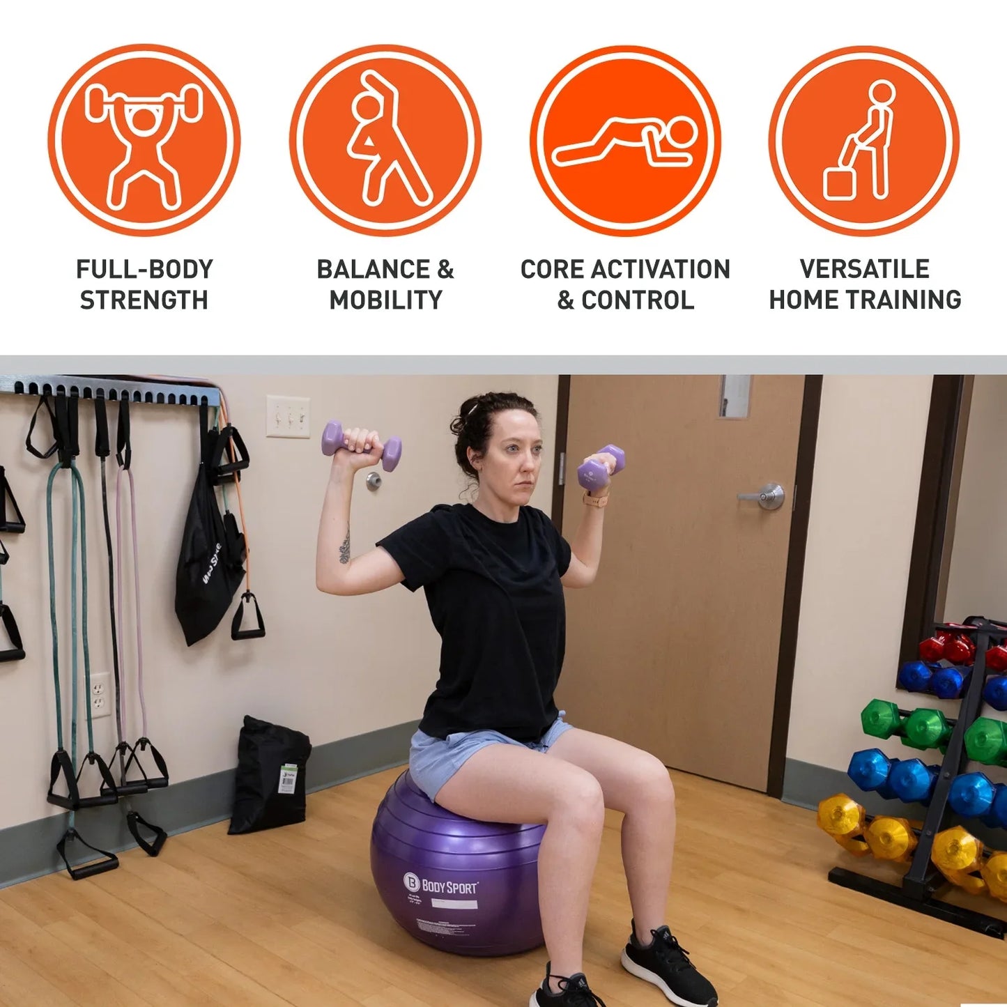 Purple Fitness Ball (45 Cm), Pump & Exercise Guide Included